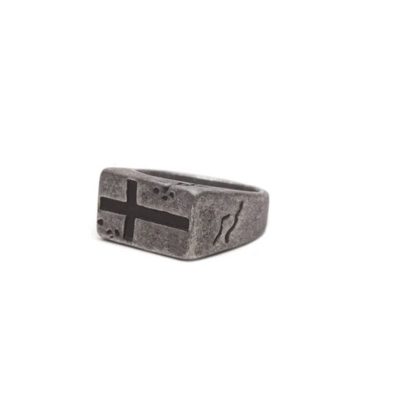 Aged Rectangular cross Signet Ring - Picture 2 of 2